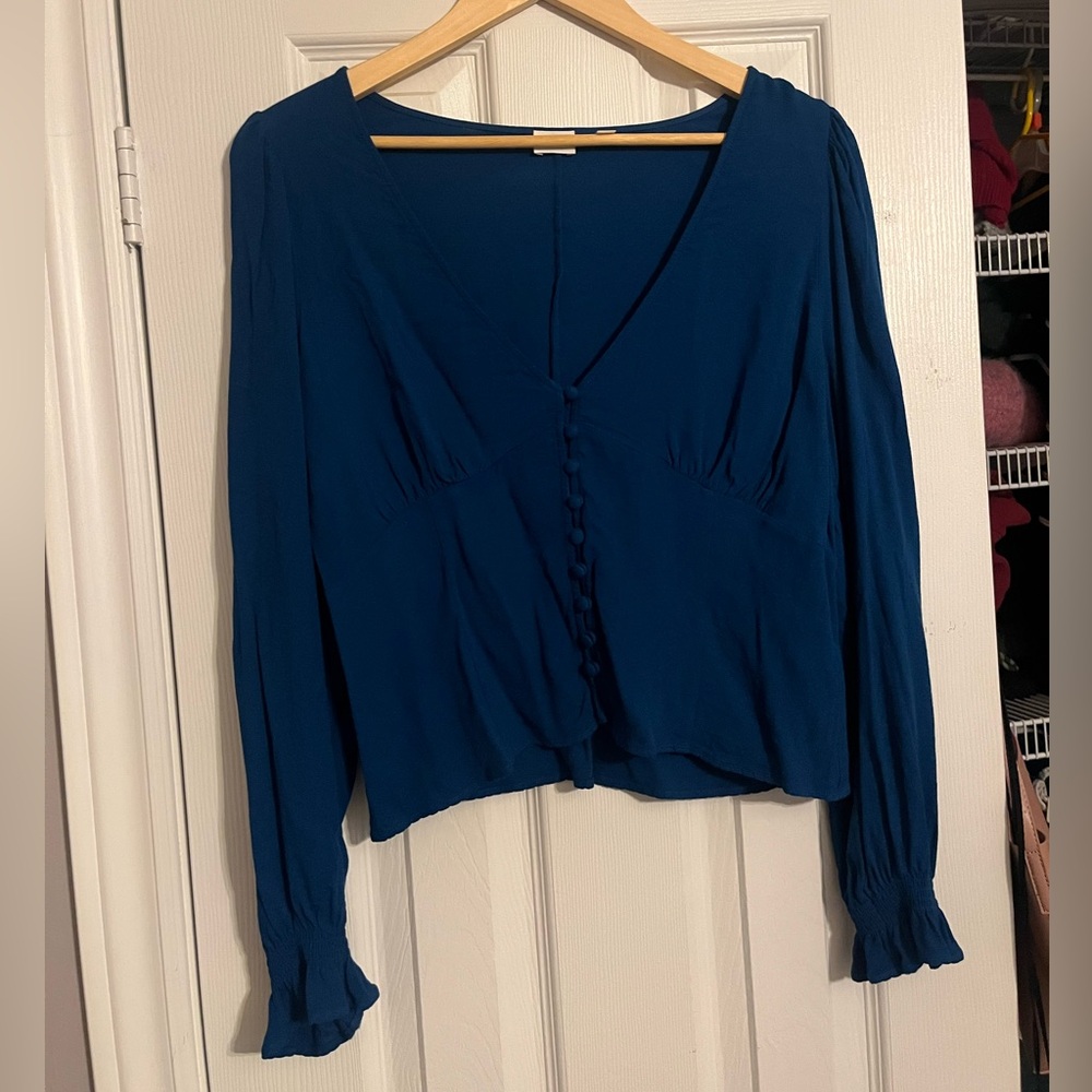 Wilfred Royal Blue Blouse with V-Neck and buttons